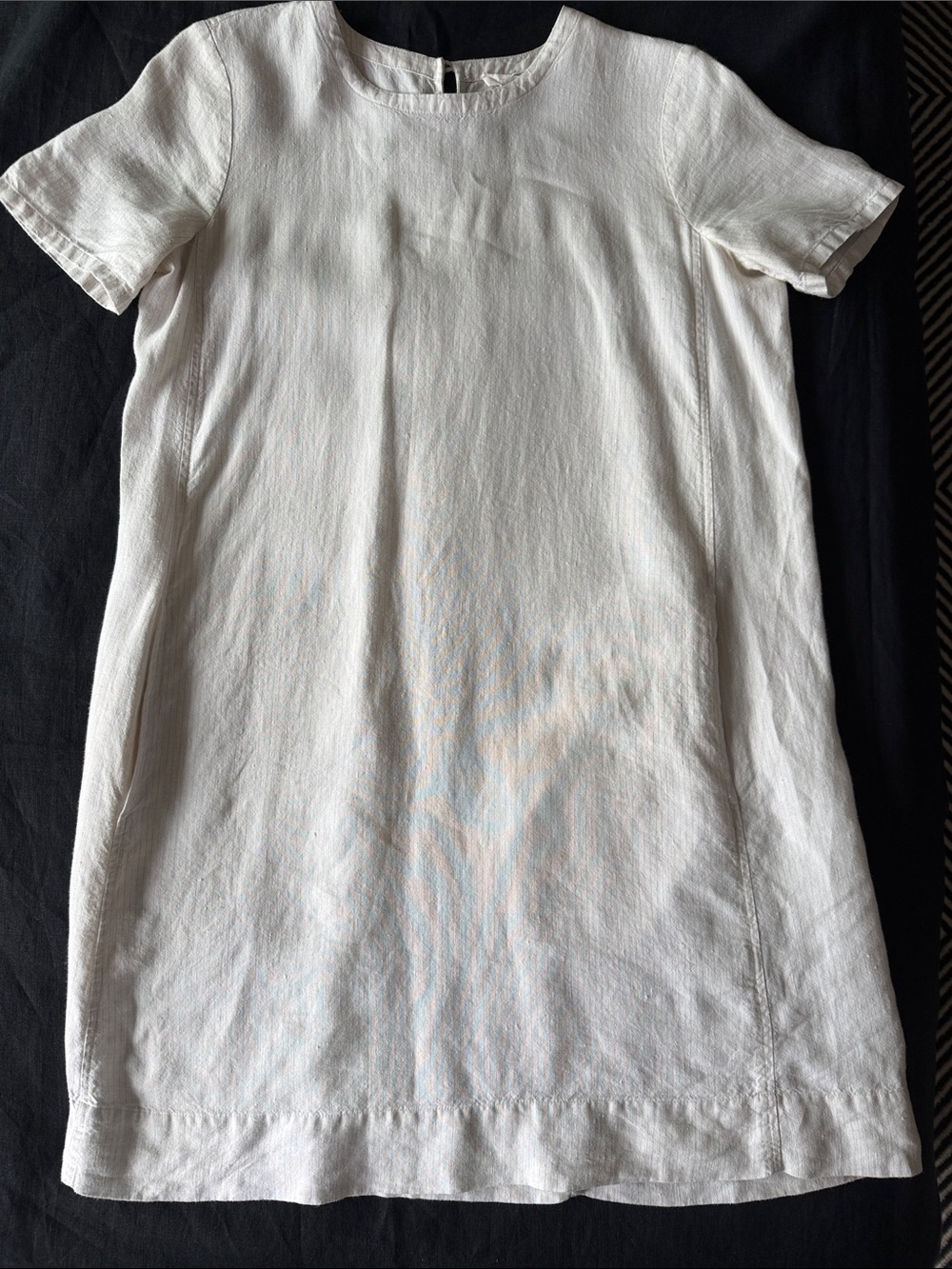 Eileen Fisher Linen Dress Cream Beige Stripe POCKETS